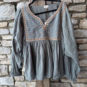 World Market Boho Pheasant Baby Doll Top NWT